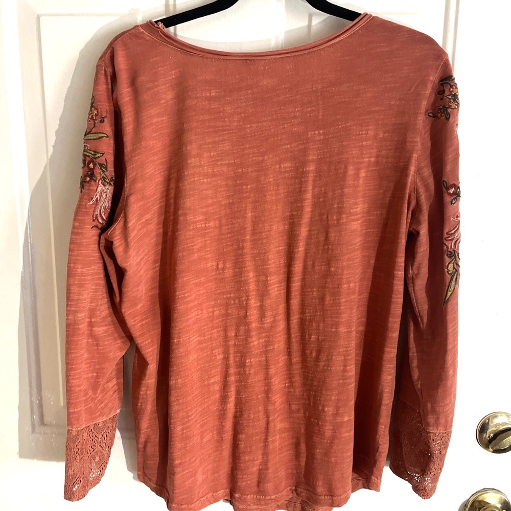 Sundance Orange Coral Embroidered Lace Tunic Boho Long Sleeve Women's L - Picture 2 of 8